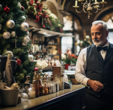 Ristoratore che gestisce un ristorante a Natale