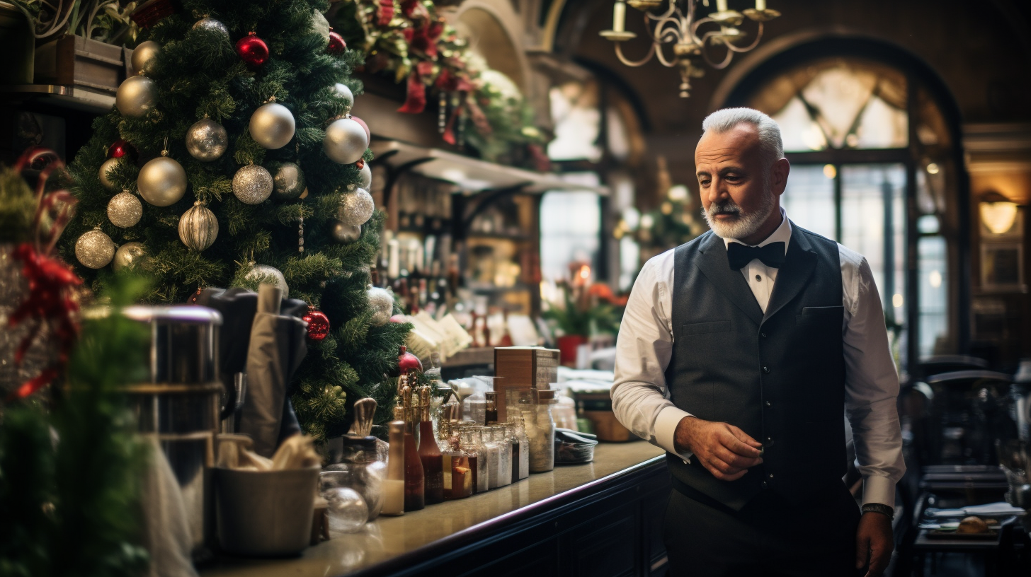 Ristoratore che gestisce un ristorante a Natale